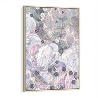 Obraz w ramie 80x120 - Malowane oddechy istnienia - pomieszane tekstury, kwiatowe elementy - rama drewno