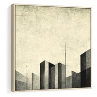 Obraz w ramie 50x50 - Mroczne Wieżowce - postarzana grafika, perspektywa budynków wieżowców - rama drewno
