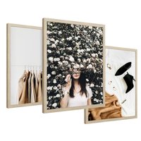 Zestaw obrazy w ramie 50x70 galeria - Moda, fashion, brąz, boho - rama drewno