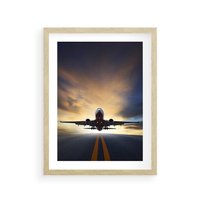 Plakat w ramie 50x70 - Podróż samolotem w pejzaż - samolot, podróż - rama drewno