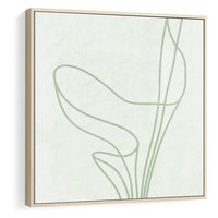 Obraz w ramie 50x50 - Zielona Równowaga Linii - abstrakcyjne delikatne zielone linie, nowoczesny plakat - rama drewno