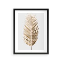 Plakat w ramie 30x40 - Złoty blask palmowego liścia - złota, palma - rama czarna