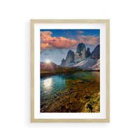 Plakat w ramie 40x50 - Jezioro wśród majestatycznych gór - jezioro, góry - rama drewno