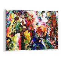 Obraz w ramie 70x50 - Szalejące ognie kolorów - abstrakcja, farby olejne - rama biała