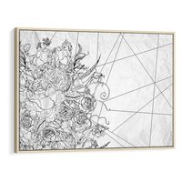 Obraz w ramie 120x80 - Refleksje w martwym punkcie - graficzny szkic, kompozycja kwiatów - rama drewno