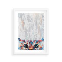 Plakat w ramie 40x50 - Co ja Widzę - obraz olejny, śmieszny obraz kota - rama biała