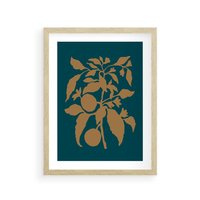Plakat w ramie 30x40 - Boho Ekspresja Emocji - abstrakcyjna boho grafika, ciemne zielone tłó - rama drewno