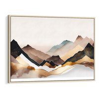 Obraz w ramie 70x50 - Góry Tonące w Pastelach - złote pastelowe góry, akwarela - rama drewno