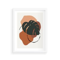 Plakat w ramie 40x50 - Brązowa Ekspresja - liść monstery, boho obraz - rama biała