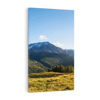 Obraz na płótnie 80x120 - Górski pejzaż: łąka i szczyty - góry, łąka