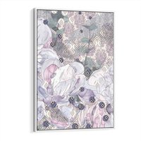 Obraz w ramie 50x70 - Malowane oddechy istnienia - pomieszane tekstury, kwiatowe elementy - rama biała