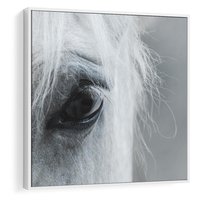 Obraz w ramie 50x50 - Oko Mocy - czarno białe zdjęcie, zbliżenie makro na oko konia - rama biała