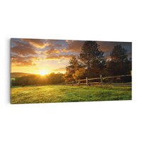 Obraz na płótnie 100x50 - Urok zachodu słońca na łące z drzewami - łąka, zachód