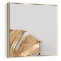 Obraz w ramie 50x50 - Natury Szlachetność - złote, liście - rama drewno