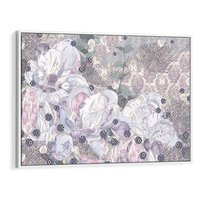 Obraz w ramie 70x50 - Malowane oddechy istnienia - pomieszane tekstury, kwiatowe elementy - rama biała