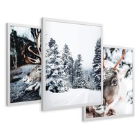 Zestaw obrazy w ramie 30x40 galeria - Renifer, zima, las, pejzaż, natura - rama biała