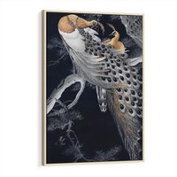 Obraz w ramie 80x120 - Japońskie Pawie - japońska grafika, pawie - rama drewno