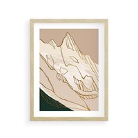 Plakat w ramie 40x50 - Góry w Złocie i Minimalizmie - grafika, złote góry - rama drewno