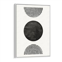 Obraz w ramie 80x120 - Tajemnicza Kompozycja - abstrakcyjne czarno białe formy, minimalizm - rama biała