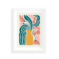 Plakat w ramie 40x50 - Kolorowe Pasmo - abstrakcyjne kwiaty w wazonie, pdastelowe kolory - rama biała
