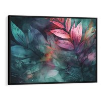 Obraz w ramie 70x50 - Subtelne Zielone - pastelowe zielone liście, róż - rama czarna