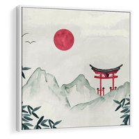 Obraz w ramie 50x50 - Słońce nad Górami - japoński krajobraz, góry - rama biała