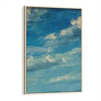 Obraz w ramie 80x120 - Oddechy niebiańskiej materii - olejny obraz, smugi farby przypominają obłoki na błękitnym niebie - rama drewno