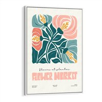 Obraz w ramie 80x120 - Taniec Kształtów - kwiaty, abstrakcyjna kompozycja - rama biała