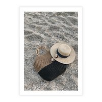 Plakat bez ramy 21x30 - Plażowe Przygotowania - torba plażowa, kapelusz