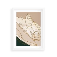 Plakat w ramie 40x50 - Góry w Złocie i Minimalizmie - grafika, złote góry - rama biała
