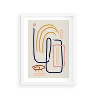 Plakat w ramie 30x40 - Abstrakcyjne Mrugnięcie - abstrakcja w stylu picasso, beżowe tło - rama biała