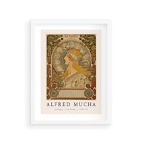 Plakat w ramie 50x70 - Mucha: Reprodukcja i Typografia na Plakacie - reprodukcja, alfons mucha - rama biała