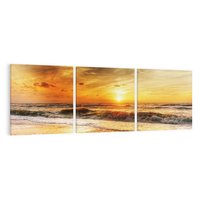 Obraz na płótnie 150x50 - Plaża Morza i Fale Zachodu Słońca - plaża, morze