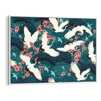 Obraz w ramie 70x50 - Żurawie Wachlarze - orientalne japońskie żurawie, grafika - rama biała