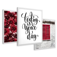 Zestaw obrazy w ramie 50x70 galeria - Twój, dzień, cytat, motywacja - rama biała