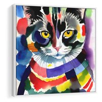 Obraz w ramie 50x50 - Koci Przyjaciel - abstrakcyjny obraz, akwarela - rama biała