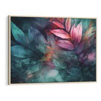 Obraz w ramie 120x80 - Subtelne Zielone - pastelowe zielone liście, róż - rama drewno