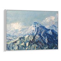 Obraz w ramie 70x50 - Majestat Błękitnych Szczytów - olejny obraz, górski pejzaż - rama biała