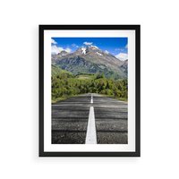 Plakat w ramie 30x40 - Droga przez góry: podróż do przygody - droga, góry - rama czarna