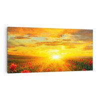 Obraz na płótnie 120x60 - Magia zachodu słońca na łące z makami - łąka, zachód słońca