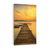 Obraz na płótnie 50x70 - Zachód słońca nad jeziorem: Piękno natury - zachód, słońca