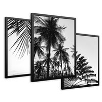 Zestaw obrazy w ramie 30x40 galeria - Palmy, czarno, biały, minimalizm - rama czarna