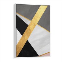 Obraz w ramie 80x120 - Pudrowe Abstrakcyjne Lustra - złote abstrakcyjne linie, szarość - rama biała