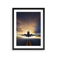 Plakat w ramie 50x70 - Podróż samolotem w pejzaż - samolot, podróż - rama czarna