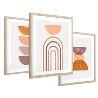 Zestaw obrazy w ramie 30x40 galeria - Abstrakcyjne, kształty, boho - rama drewno