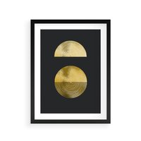 Plakat w ramie 30x40 - Migotliwe Przeniknięcia - złote koła, czarne tło - rama czarna