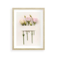 Plakat w ramie 40x50 - Białe kwiatowe uniesienia - białe, kwiaty - rama drewno