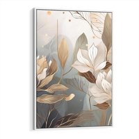 Obraz w ramie 70x100 - Ekspresjonistyczny deszcz uczuć - grafika, złote kwiaty - rama biała