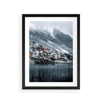 Plakat w ramie 40x50 - Skandynawia na Wzgórzach - domki na wzgórzu, skandynawia - rama czarna