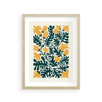Plakat w ramie 40x50 - Impulsy Kreatywności - abstrakcyjne żółte kwiaty, kompozycja - rama drewno